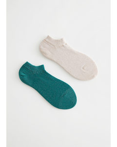 2-pack Glitter Ankle Socks Green/cream