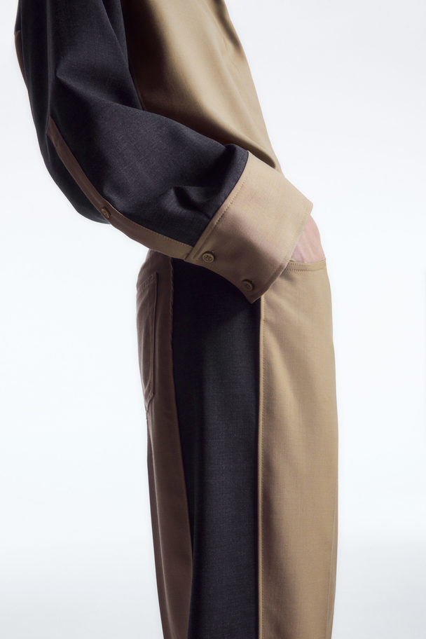 COS Deconstructed Colour-block Wool Trousers Beige / Navy