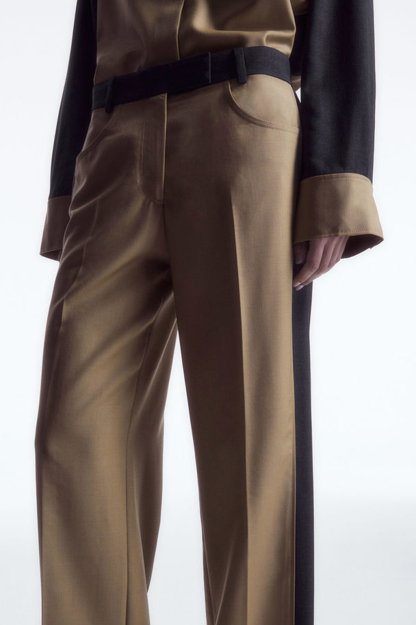 COS Deconstructed Colour-block Wool Trousers Beige / Navy