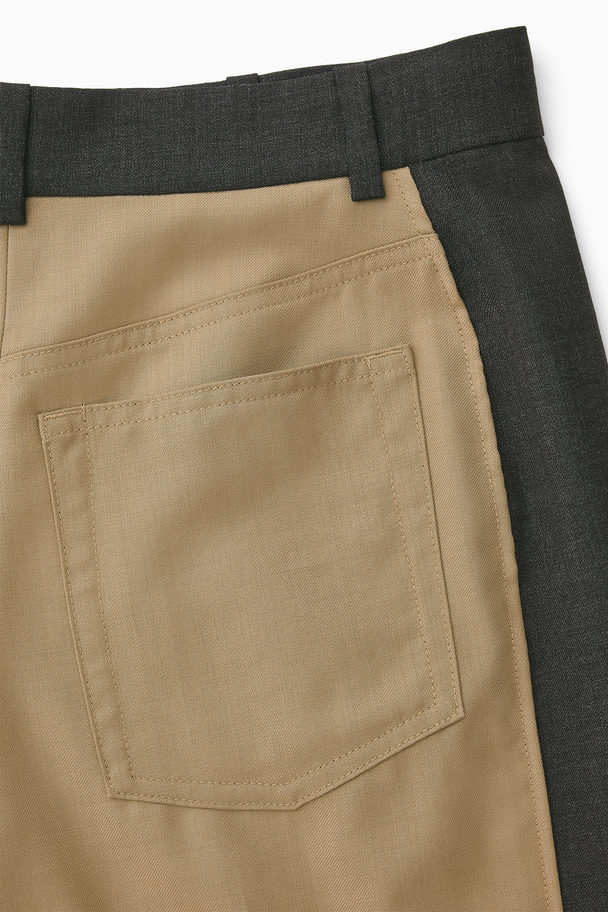 COS Deconstructed Colour-block Wool Trousers Beige / Navy