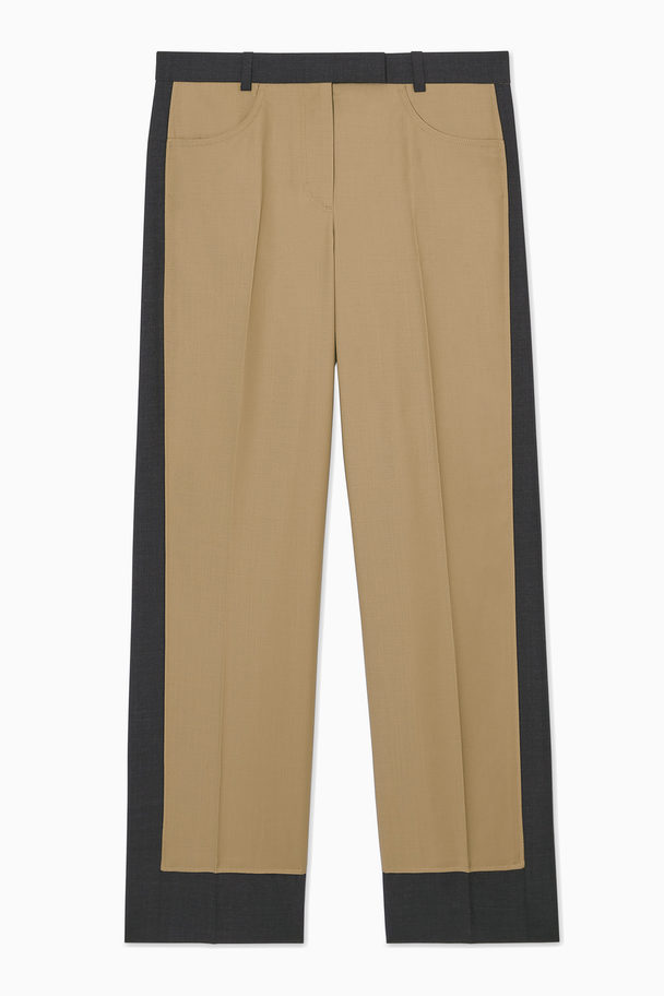 COS Deconstructed Colour-block Wool Trousers Beige / Navy