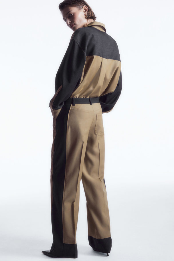 COS Deconstructed Colour-block Wool Trousers Beige / Navy