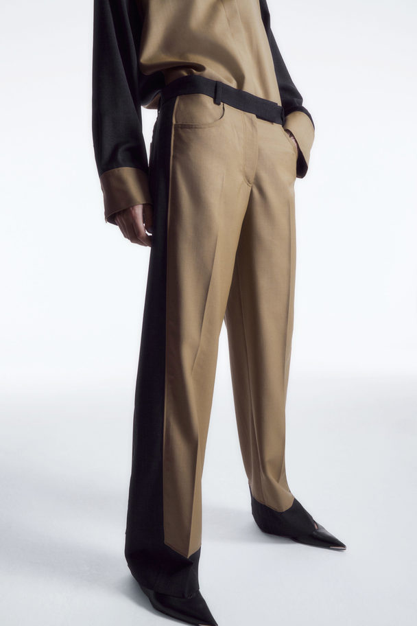COS Deconstructed Colour-block Wool Trousers Beige / Navy