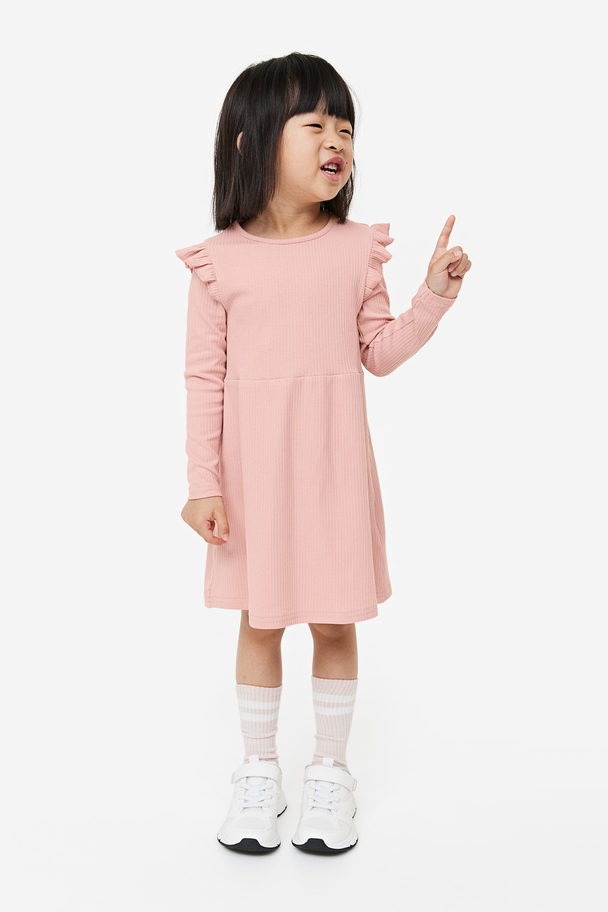 H&M Ribbed Jersey Dress Dusty Pink