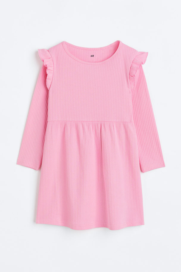 H&M Ribbed Jersey Dress Light Pink