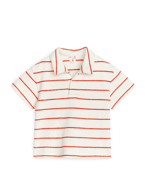 ARKET Towelling Polo Shirt White/red