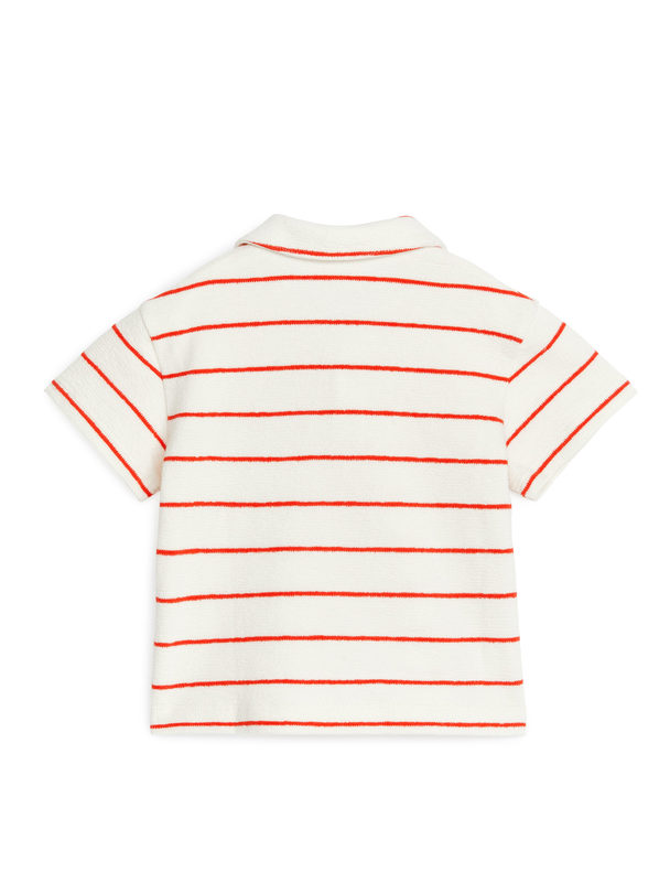 ARKET Towelling Polo Shirt White/red