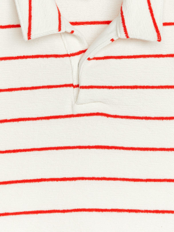 ARKET Towelling Polo Shirt White/red