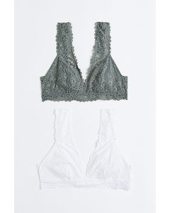 2-pack Soft Lace Bras Grey-green/white