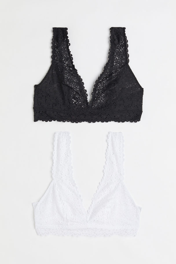 H&M 2-pack Soft Lace Bras Black/white