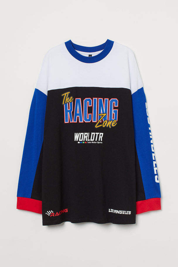 H&M Block-coloured Jersey Top Black/the Racing Zone