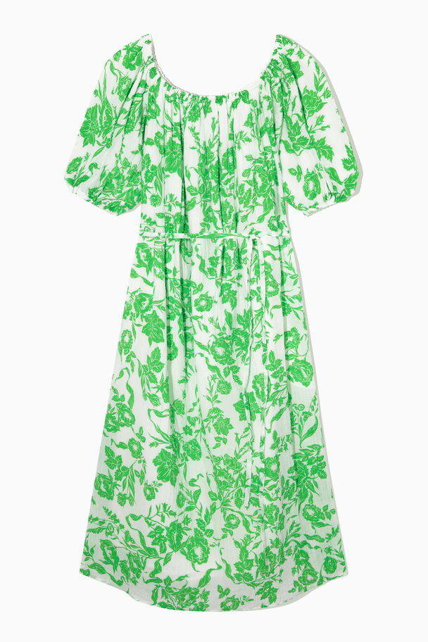 COS Off-the-shoulder Floral-print Dress Bright Green / White