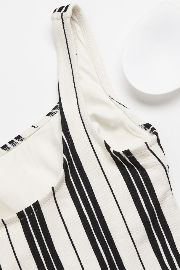 H&M One-shoulderbadpak Zwart/gestreept