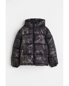 Water-repellent Puffer Jacket Black/patterned
