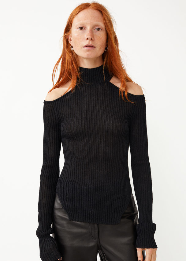 & Other Stories Fitted Cut-out Lurex Top Black