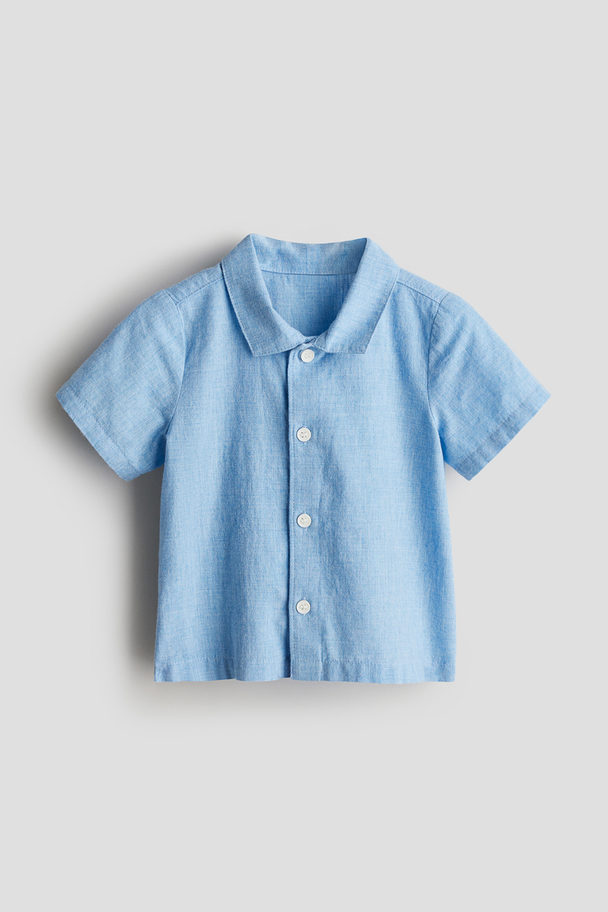 H&M Short-sleeved Cotton Shirt Light Blue