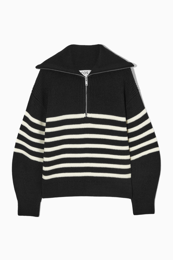 COS Wool And Cotton Half-zip Jumper Black / White