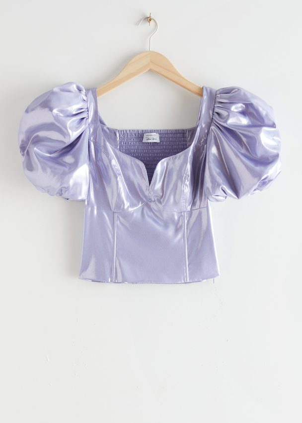 & Other Stories Metallic Puff Sleeve Top Lilac
