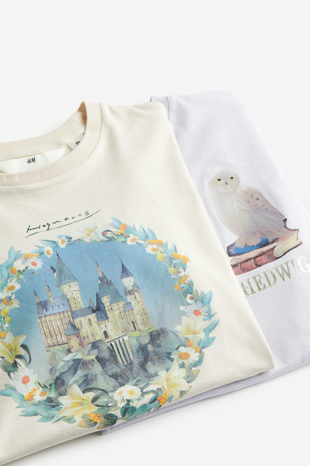 H&M Set Van 2 T-shirts Met Print Lichtbeige/harry Potter