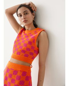 Crocheted Tank Top Pink/orange Checks
