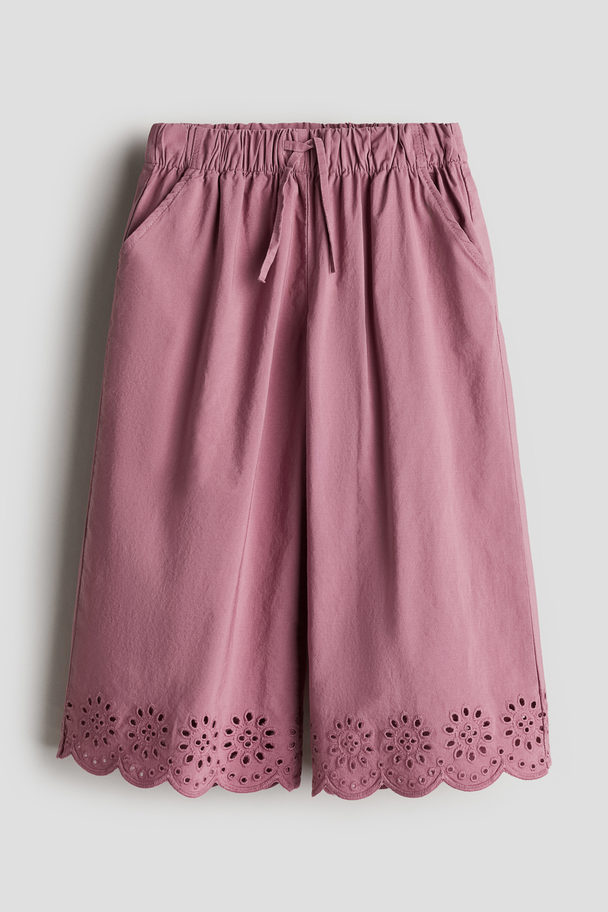 H&M Wide Broderie Anglaise Trousers Dark Mauve