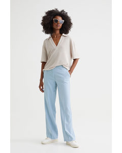 Straight Linen-blend Trousers Light Blue