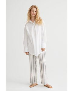 Straight Linen-blend Trousers White/blue Striped