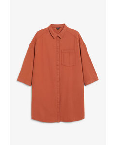 Hidden-button Shirt Dress Orange