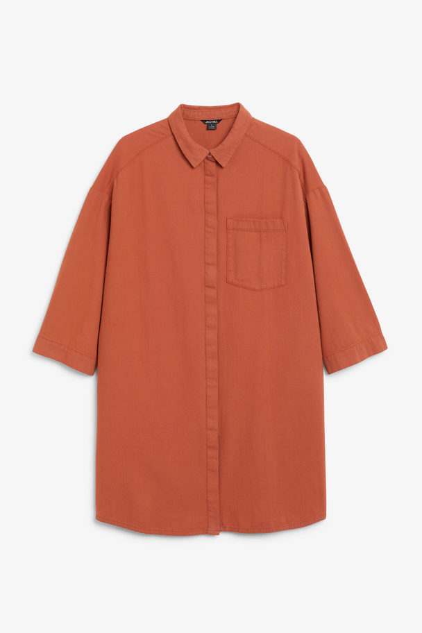 Monki Hidden-button Shirt Dress Orange