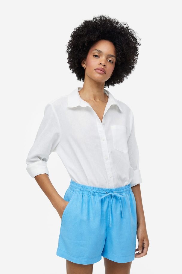 H&M Linen-blend Shorts Blue