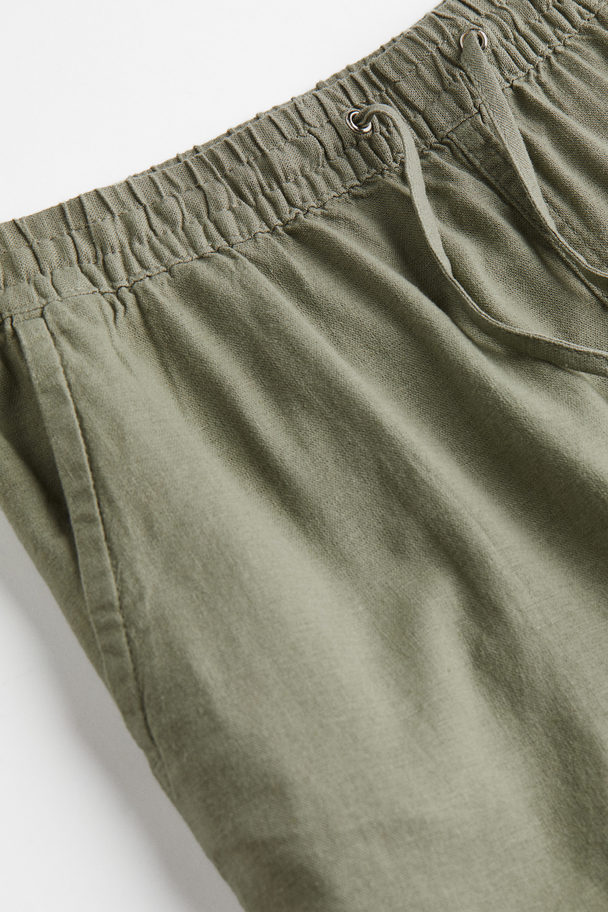 H&M Linen-blend Shorts Khaki Green