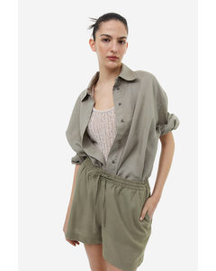 Linen-blend Shorts Khaki Green