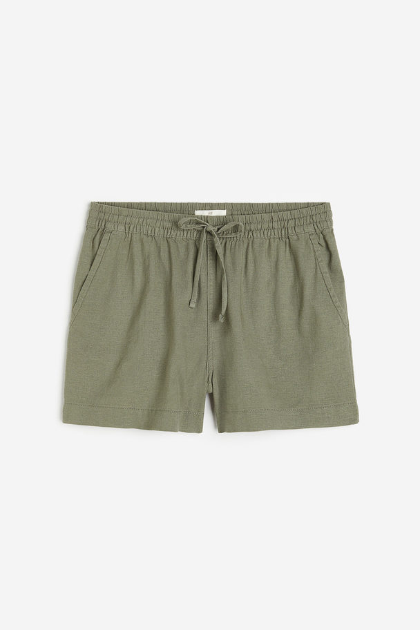 H&M Linen-blend Shorts Khaki Green
