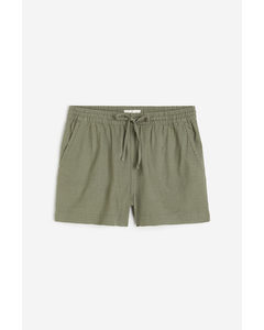 Linen-blend Shorts Khaki Green
