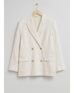 Relaxed Double-breasted Linen Blazer Cream