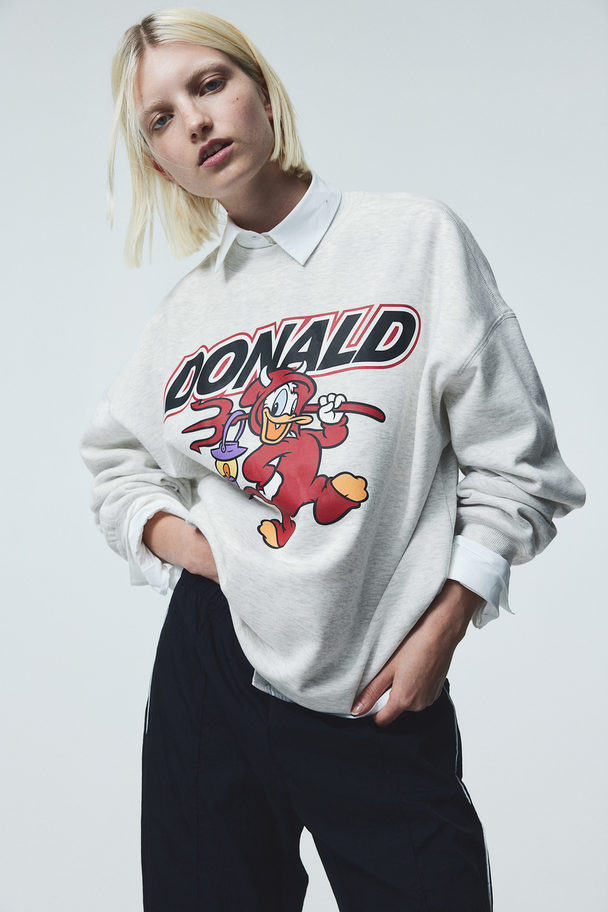 H&M Oversized Sweatshirt Med Trykt Motiv Lysegråmeleret/anders And