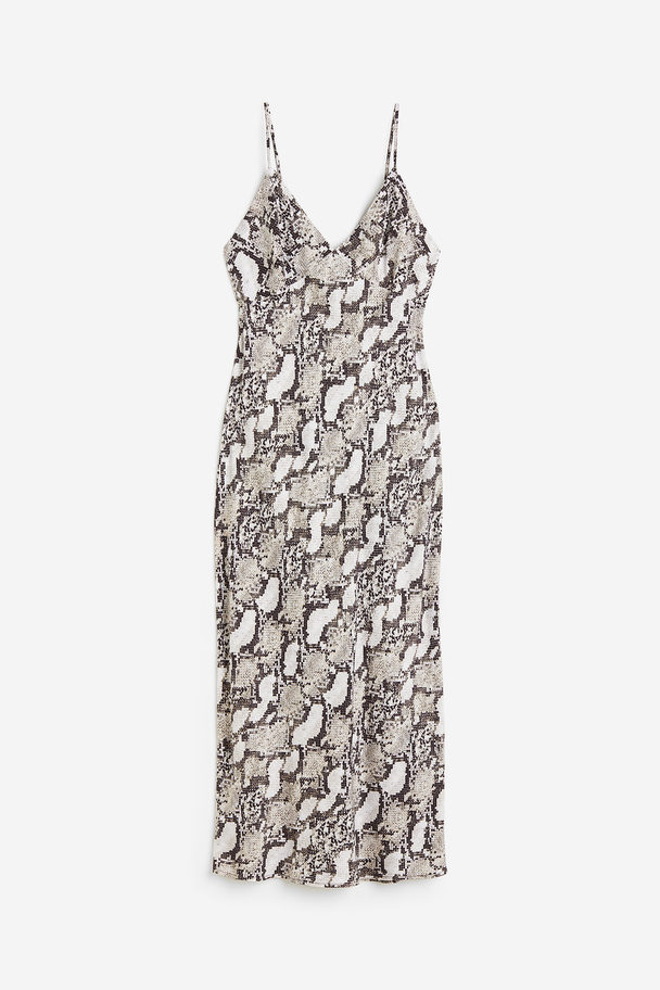 H&M Slip In-kjole I Sateng Beige/slangeskinnsmønstret