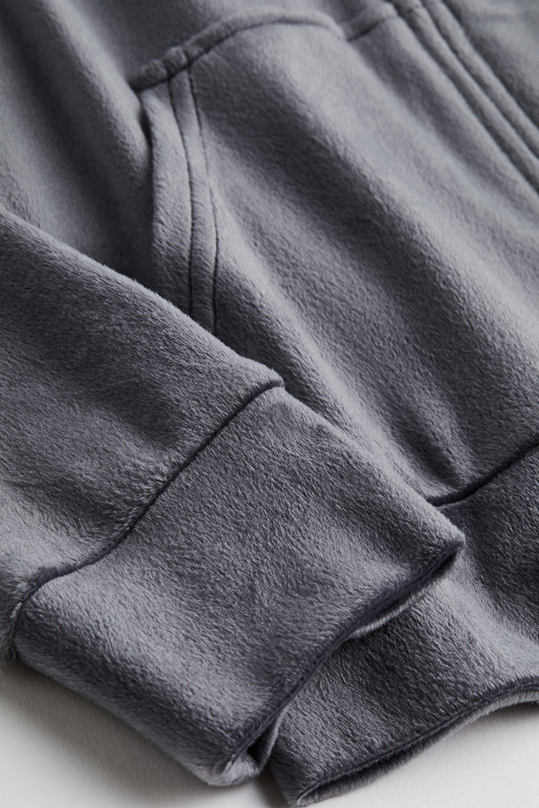 H&M Velour Zip-through Hoodie Dark Grey