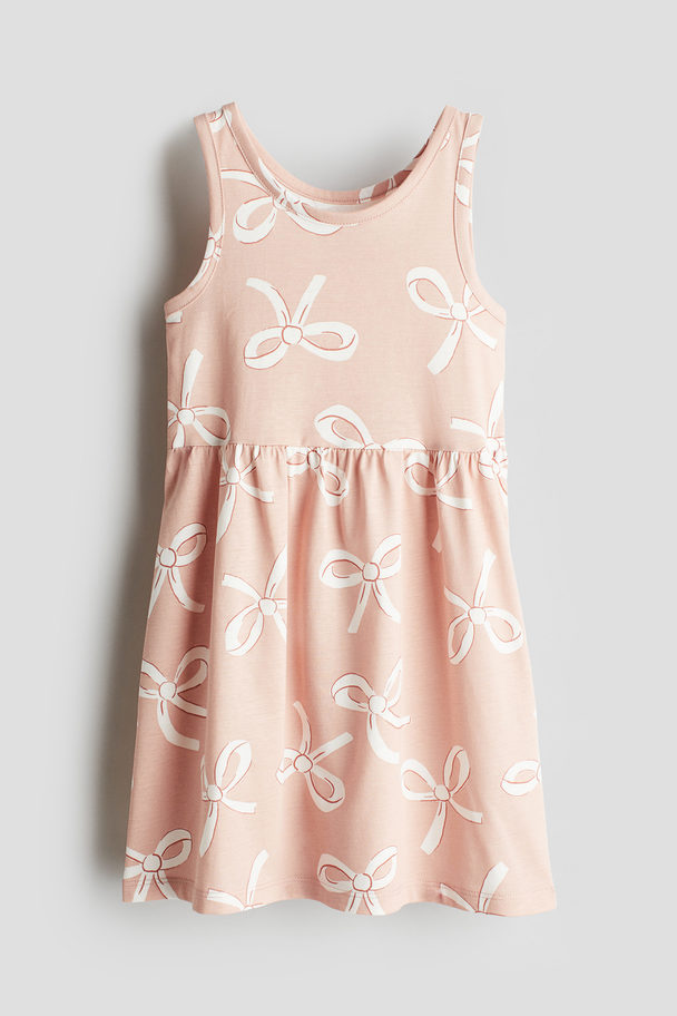 H&M Gemustertes Baumwollkleid Puderrosa/Schleifen