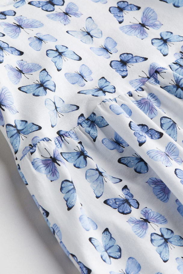 H&M Patterned Cotton Dress White/butterflies