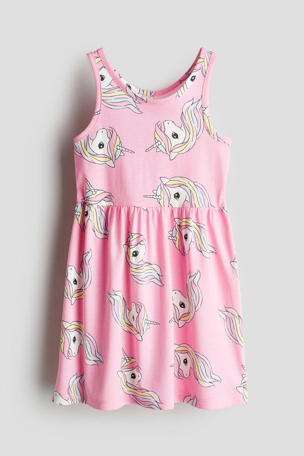 H&M Patterned Cotton Dress Pink/unicorns