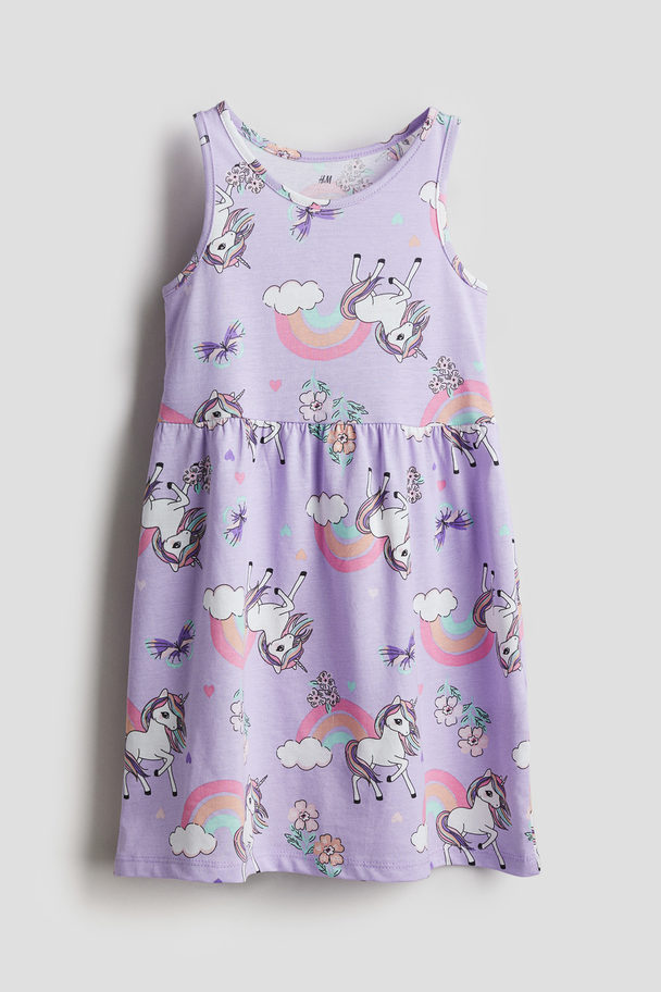 H&M Patterned Cotton Dress Light Purple/unicorns