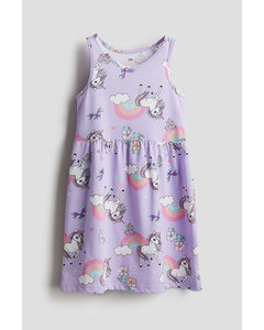 Patterned Cotton Dress Light Purple/unicorns