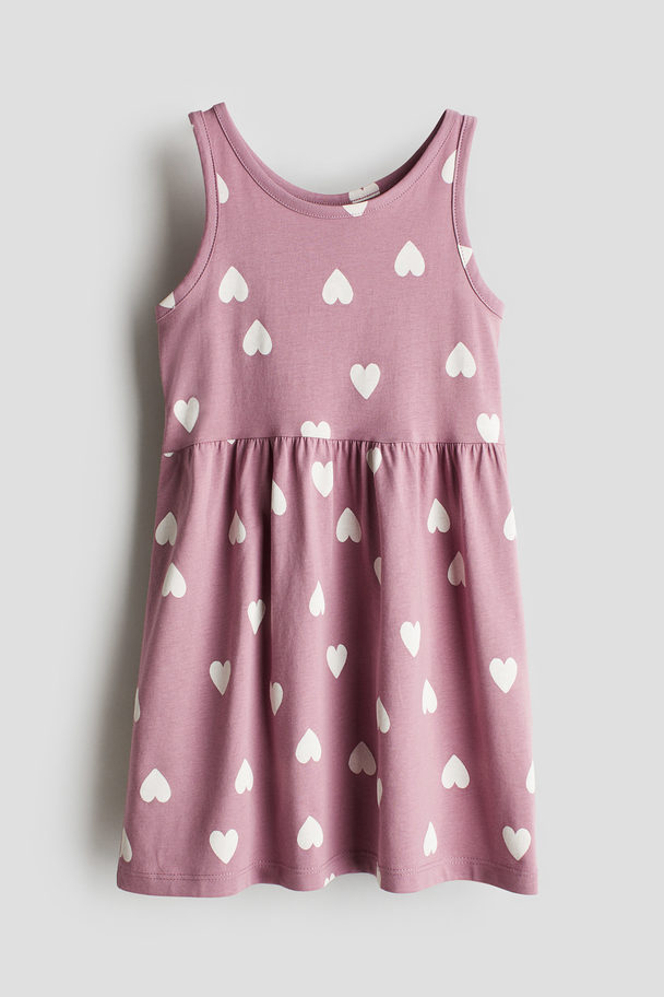 H&M Patterned Cotton Dress Purple/hearts