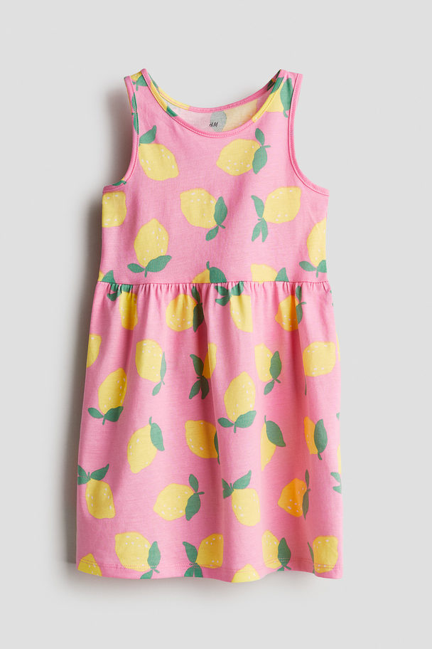 H&M Patterned Cotton Dress Pink/lemons