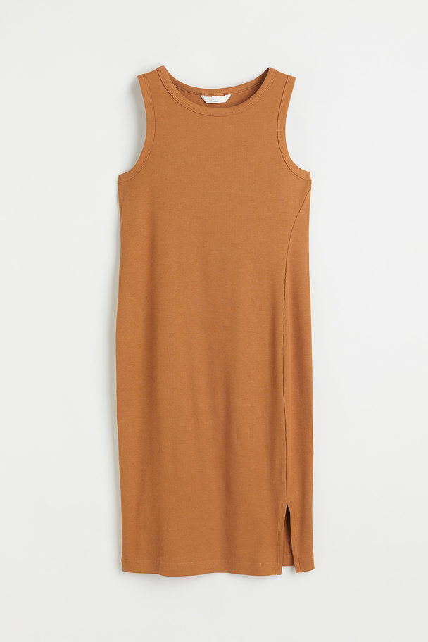H&M Mama Ribbed Jersey Dress Light Brown