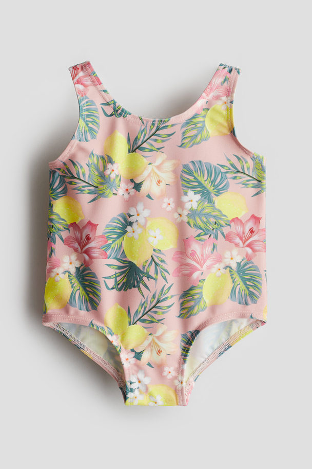 H&M Patterned Swimsuit Dusty Pink/lemons