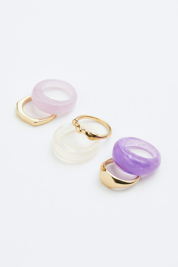 H&M 6-pack Rings Light Purple/gold-coloured