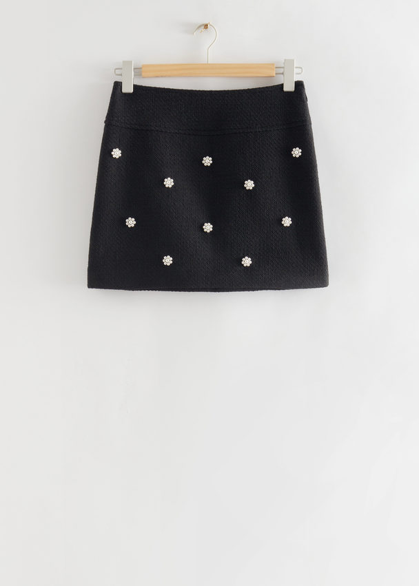 & Other Stories Embroidered Tweed Mini Skirt Black
