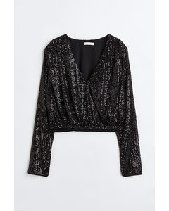 Sequined Wrapover Blouse Black/sequins
